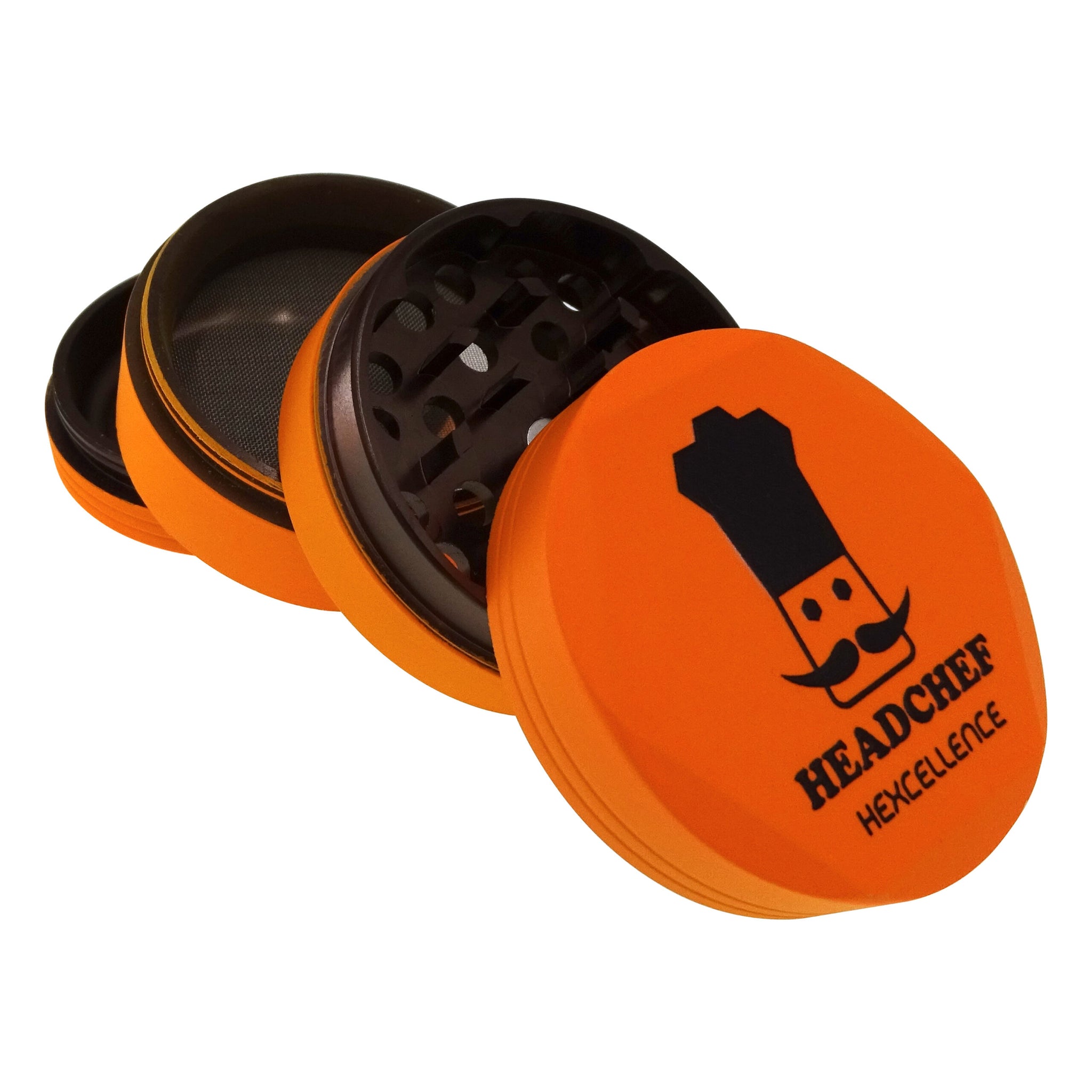 Headchef Hexcellence Herbal Grinder (Soft Touch Orange) 55mm, 4 piece Hard Anodised Grinder