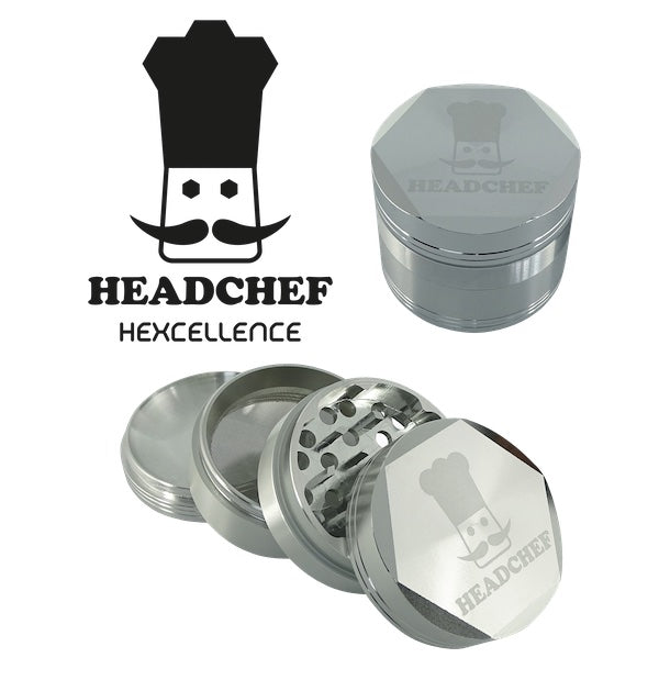 Headchef Hexcellence Herbal Grinder (Silver) 55mm, 4 piece Hard Anodised Grinder