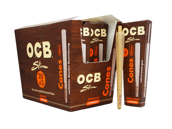 OCB Unbleached Virgin King Size Slim Cones 109mm Pack of 3 cones